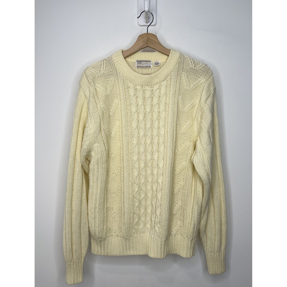 Vintage Sears Sportswear Cable Knit Sweater Mens Large Ivory Fisherman Pullover